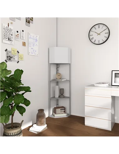 HOMCOM Corner Floor Lamp with Shelves, Tall Standing Lamps for Living Room, with Pull Chain Switch Bulb not Included, Grey