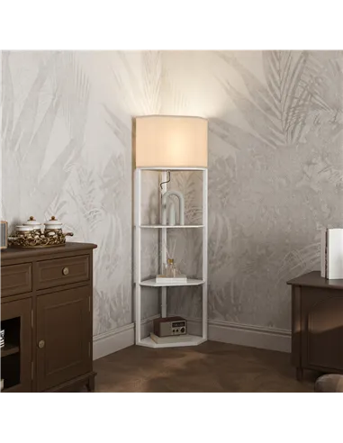 HOMCOM Three-Shelf Corner Floor Lamp - White