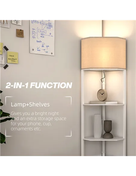 HOMCOM Three-Shelf Corner Floor Lamp - White