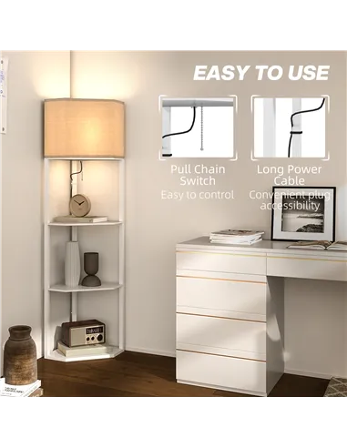 HOMCOM Three-Shelf Corner Floor Lamp - White