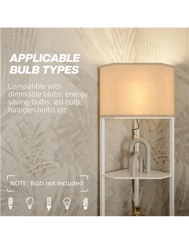 HOMCOM Three-Shelf Corner Floor Lamp - White