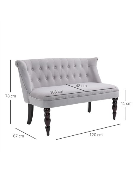 HOMCOM Loveseat with Wood Frame, Compact 2 Seater Sofa, Button Tufted Chaise Lounger with Carved Legs, Vintage Design for Bedroo