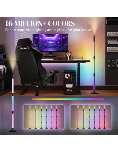 HOMCOM LED Floor Lamp with Reading Light, 360° RGB Detachable Corner Floor Lamp with App & Remote Control, Standing Lamp with Mu