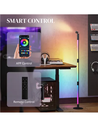 HOMCOM LED Floor Lamp with Reading Light, 360° RGB Detachable Corner Floor Lamp with App & Remote Control, Standing Lamp with Mu