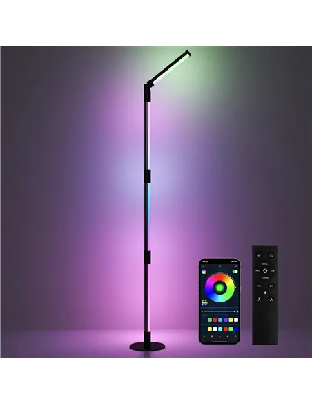 HOMCOM LED Floor Lamp, 360° RGB Detachable Corner Floor Lamp with App & Remote Control, Colour Changing Standing Lamp with Music