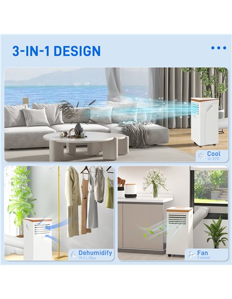 HOMCOM 9000 BTU Air Conditioning Unit, 3-in-1 Portable Air Conditioner, Dehumidifier, Cooling Fan with Remote, LED Display, 2 Sp