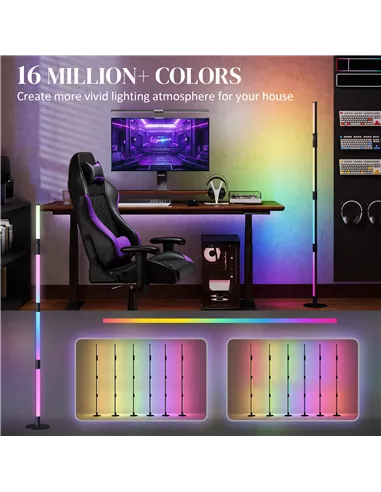 HOMCOM LED Floor Lamp, 360° RGB Detachable Corner Floor Lamp with App & Remote Control, Colour Changing Standing Lamp with Music