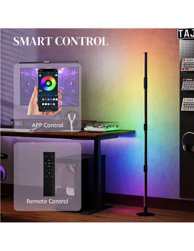 HOMCOM LED Floor Lamp, 360° RGB Detachable Corner Floor Lamp with App & Remote Control, Colour Changing Standing Lamp with Music