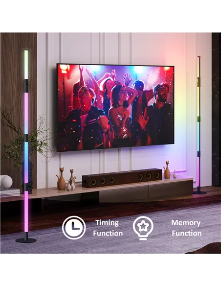 HOMCOM LED Floor Lamp, 360° RGB Detachable Corner Floor Lamp with App & Remote Control, Colour Changing Standing Lamp with Music