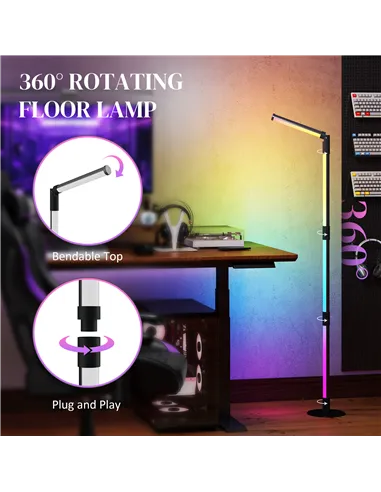 HOMCOM LED Floor Lamp, 360° RGB Detachable Corner Floor Lamp with App & Remote Control, Colour Changing Standing Lamp with Music