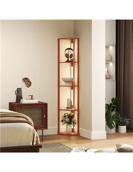 HOMCOM Corner Floor Lamp for Living Room Bedroom with Dimmable Warm White LED Light, Modern Tall Standing Lamp, Brown