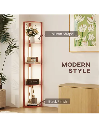 HOMCOM Corner Floor Lamp for Living Room Bedroom with Dimmable Warm White LED Light, Modern Tall Standing Lamp, Brown