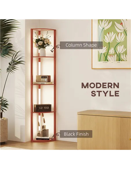 HOMCOM Corner Floor Lamp for Living Room Bedroom with Dimmable Warm White LED Light, Modern Tall Standing Lamp, Brown