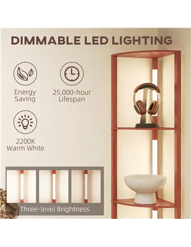 HOMCOM Corner Floor Lamp for Living Room Bedroom with Dimmable Warm White LED Light, Modern Tall Standing Lamp, Brown