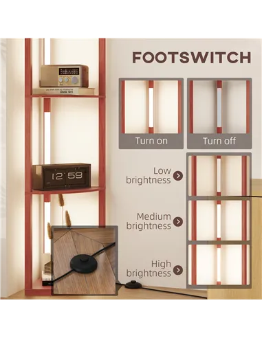 HOMCOM Corner Floor Lamp for Living Room Bedroom with Dimmable Warm White LED Light, Modern Tall Standing Lamp, Brown