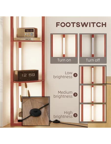 HOMCOM Corner Floor Lamp for Living Room Bedroom with Dimmable Warm White LED Light, Modern Tall Standing Lamp, Brown