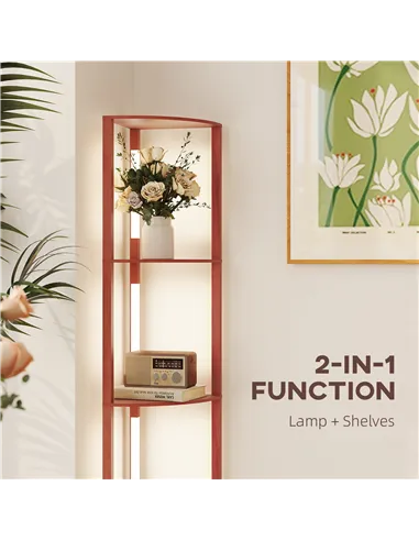 HOMCOM Corner Floor Lamp for Living Room Bedroom with Dimmable Warm White LED Light, Modern Tall Standing Lamp, Brown