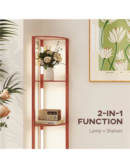 HOMCOM Corner Floor Lamp for Living Room Bedroom with Dimmable Warm White LED Light, Modern Tall Standing Lamp, Brown