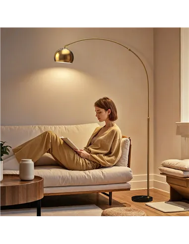 HOMCOM 180cm Arc Floor Lamp for Living Room, Modern Adjustable Standing Lamp with Foot Switch, Faux Black Marble Base and Bell S