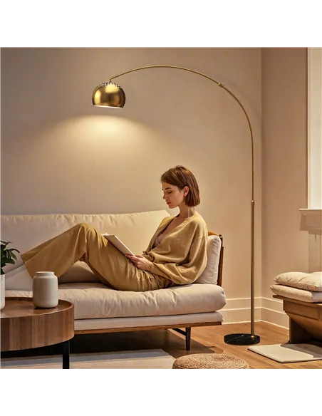 HOMCOM 180cm Arc Floor Lamp for Living Room, Modern Adjustable Standing Lamp with Foot Switch, Faux Black Marble Base and Bell S