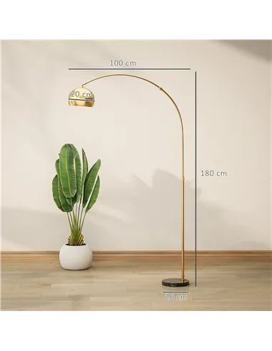 HOMCOM 180cm Arc Floor Lamp for Living Room, Modern Adjustable Standing Lamp with Foot Switch, Faux Black Marble Base and Bell S