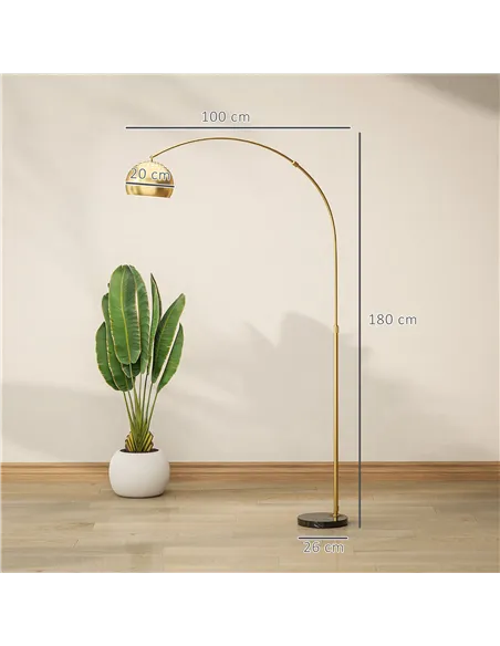 HOMCOM 180cm Arc Floor Lamp for Living Room, Modern Adjustable Standing Lamp with Foot Switch, Faux Black Marble Base and Bell S