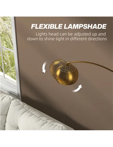 HOMCOM 180cm Arc Floor Lamp for Living Room, Modern Adjustable Standing Lamp with Foot Switch, Faux Black Marble Base and Bell S