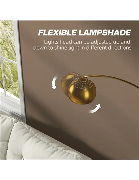 HOMCOM 180cm Arc Floor Lamp for Living Room, Modern Adjustable Standing Lamp with Foot Switch, Faux Black Marble Base and Bell S