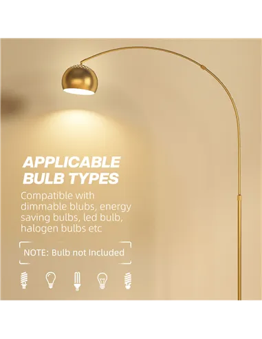 HOMCOM 180cm Arc Floor Lamp for Living Room, Modern Adjustable Standing Lamp with Foot Switch, Faux Black Marble Base and Bell S