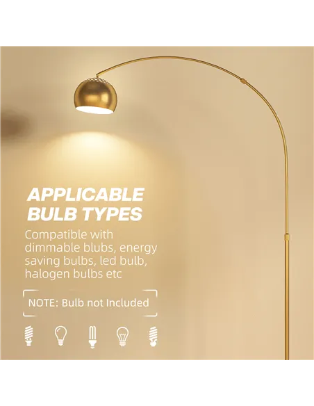 HOMCOM 180cm Arc Floor Lamp for Living Room, Modern Adjustable Standing Lamp with Foot Switch, Faux Black Marble Base and Bell S