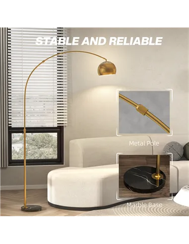 HOMCOM 180cm Arc Floor Lamp for Living Room, Modern Adjustable Standing Lamp with Foot Switch, Faux Black Marble Base and Bell S