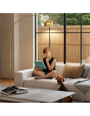 HOMCOM 180cm Arc Floor Lamp for Living Room, Modern Adjustable Standing Lamp with Foot Switch, Faux Black Marble Base and Bell S