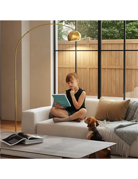 HOMCOM 180cm Arc Floor Lamp for Living Room, Modern Adjustable Standing Lamp with Foot Switch, Faux Black Marble Base and Bell S