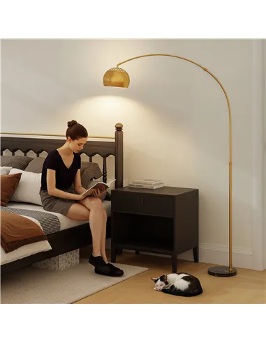 HOMCOM 180cm Arc Floor Lamp for Living Room, Modern Adjustable Standing Lamp with Foot Switch, Faux Black Marble Base and Bell S