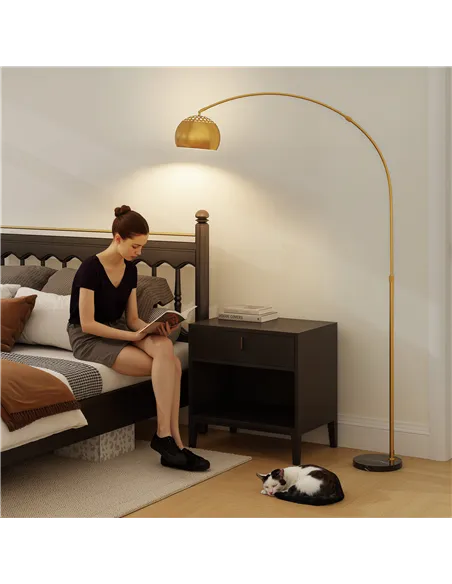 HOMCOM 180cm Arc Floor Lamp for Living Room, Modern Adjustable Standing Lamp with Foot Switch, Faux Black Marble Base and Bell S