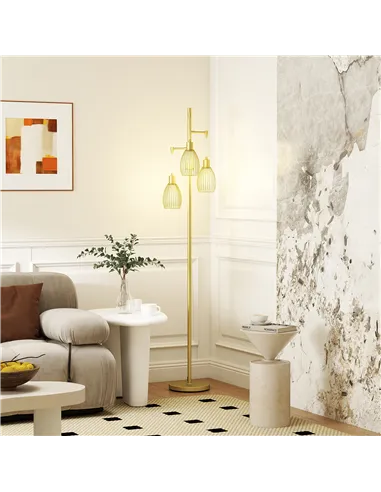 HOMCOM 3-Light Floor Lamp, 170cm Industrial Dimmable Standing Lamp with Steel Wire Cage Lampshades for Living Room, Bedroom, Din