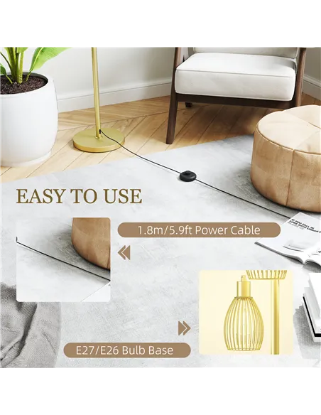 HOMCOM 3-Light Floor Lamp, 170cm Industrial Dimmable Standing Lamp with Steel Wire Cage Lampshades for Living Room, Bedroom, Din