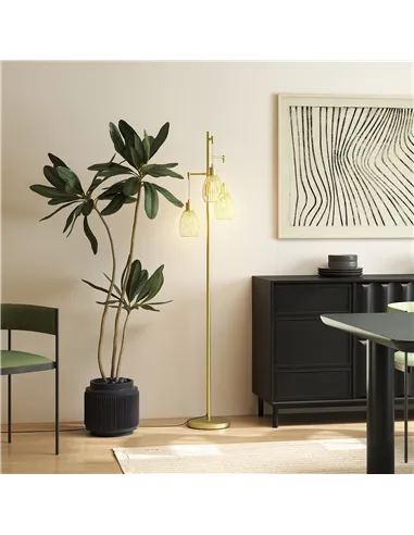 HOMCOM 3-Light Floor Lamp, 170cm Industrial Dimmable Standing Lamp with Steel Wire Cage Lampshades for Living Room, Bedroom, Din