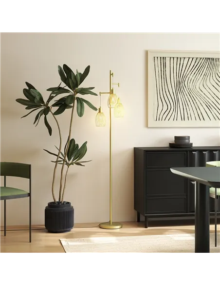 HOMCOM 3-Light Floor Lamp, 170cm Industrial Dimmable Standing Lamp with Steel Wire Cage Lampshades for Living Room, Bedroom, Din