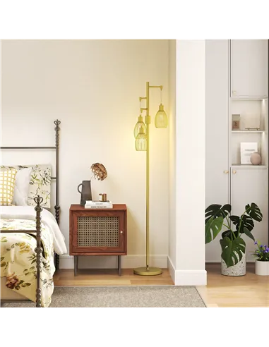 HOMCOM 3-Light Floor Lamp, 170cm Industrial Dimmable Standing Lamp with Steel Wire Cage Lampshades for Living Room, Bedroom, Din