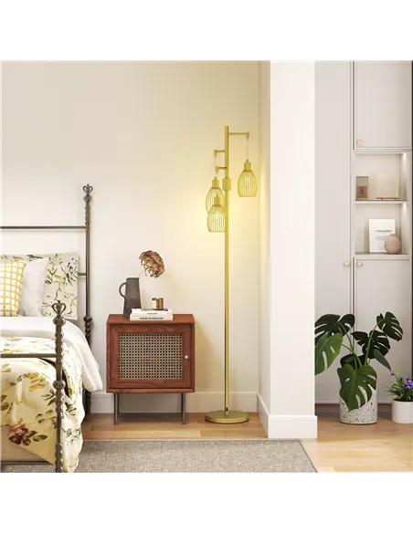 HOMCOM 3-Light Floor Lamp, 170cm Industrial Dimmable Standing Lamp with Steel Wire Cage Lampshades for Living Room, Bedroom, Din