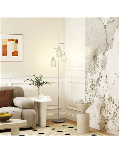 HOMCOM 3-Light Floor Lamp, 170cm Industrial Dimmable Standing Lamp with Steel Wire Cage Lampshades for Living Room, Bedroom, Din