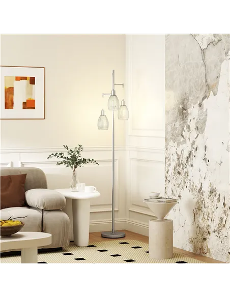 HOMCOM 3-Light Floor Lamp, 170cm Industrial Dimmable Standing Lamp with Steel Wire Cage Lampshades for Living Room, Bedroom, Din