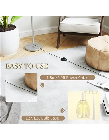 HOMCOM 3-Light Floor Lamp, 170cm Industrial Dimmable Standing Lamp with Steel Wire Cage Lampshades for Living Room, Bedroom, Din