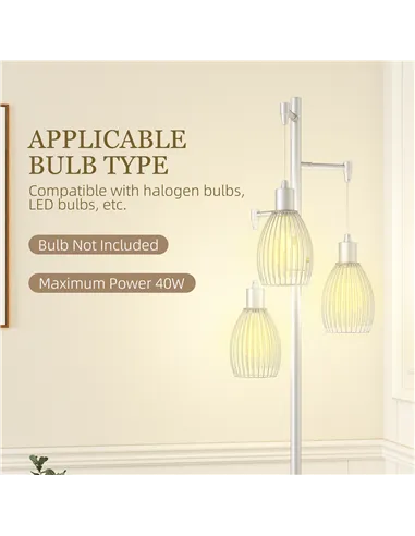 HOMCOM 3-Light Floor Lamp, 170cm Industrial Dimmable Standing Lamp with Steel Wire Cage Lampshades for Living Room, Bedroom, Din