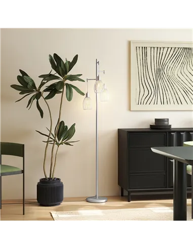 HOMCOM 3-Light Floor Lamp, 170cm Industrial Dimmable Standing Lamp with Steel Wire Cage Lampshades for Living Room, Bedroom, Din