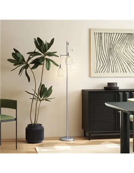 HOMCOM 3-Light Floor Lamp, 170cm Industrial Dimmable Standing Lamp with Steel Wire Cage Lampshades for Living Room, Bedroom, Din