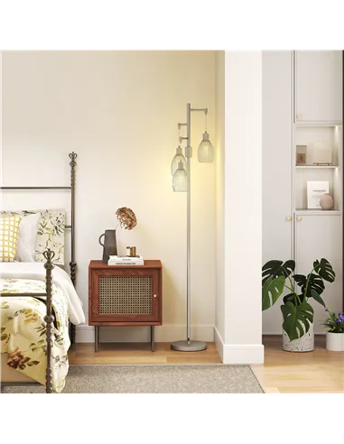 HOMCOM 3-Light Floor Lamp, 170cm Industrial Dimmable Standing Lamp with Steel Wire Cage Lampshades for Living Room, Bedroom, Din