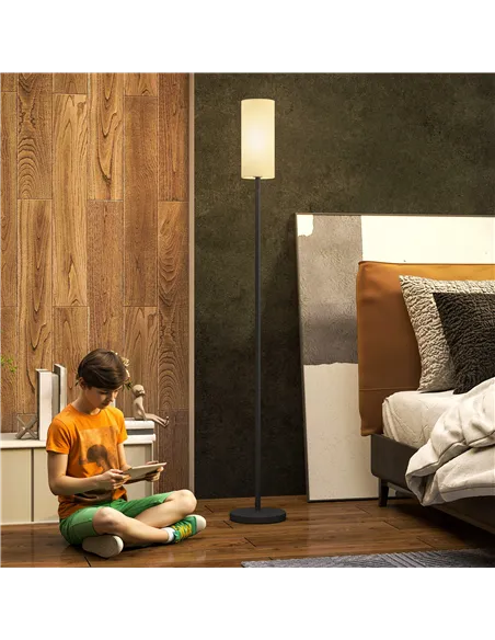 HOMCOM Floor Lamp for Living Room, Modern Standing Lamp with Linen Shade & Foot Switch, Minimalist Tall Pole Lampshade for Bedro