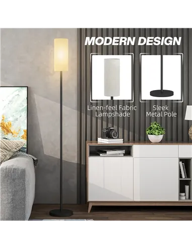HOMCOM Floor Lamp for Living Room, Modern Standing Lamp with Linen Shade & Foot Switch, Minimalist Tall Pole Lampshade for Bedro